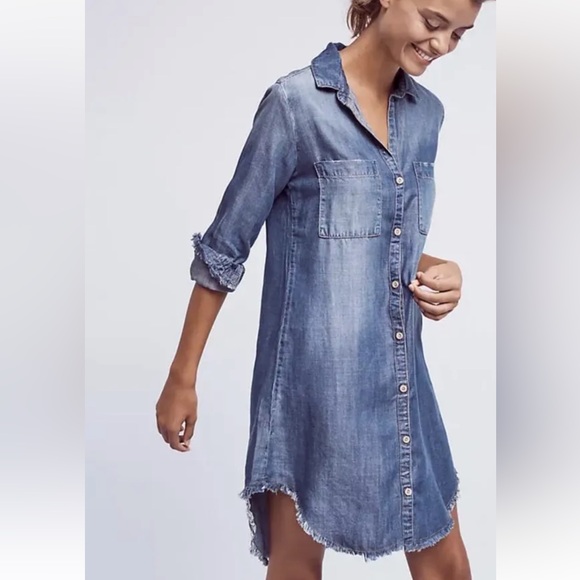 cloth & stone Dresses Cloth Stone Chambray Fringe Blue Denim Dress